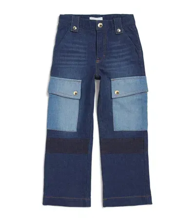 Chloé Kids' Denim Cargo Trousers In Blue