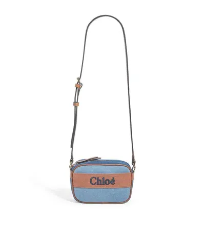 Chloé Denim Logo Shoulder Bag In Blue