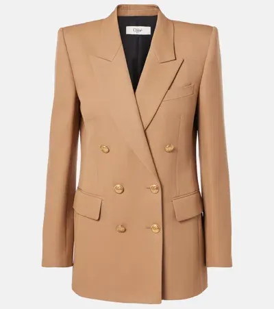 Chloé Double-breasted Wool Blazer In Coconut Brown