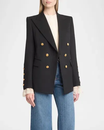 Chloé Double Breasted Wool Grain De Poudre Blazer In Black