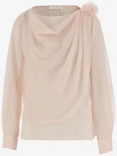 Chloé Draped Top With Boat Neckline In Pink