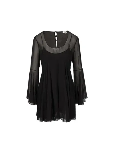 Chloé Bell Sleeve Silk Georgette Mini Dress In Black