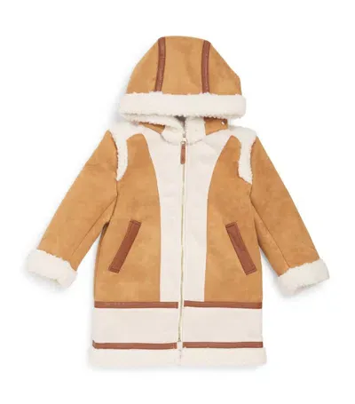 Chloé Chloe Kids Hooded Faux Suede Coat (4-5 Years) In Brown