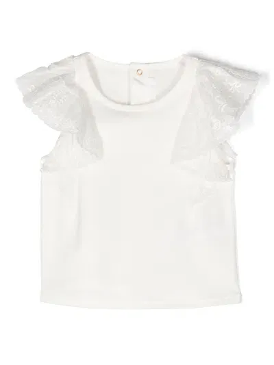 Chloé Babies' Floral-embroidered Flutter-sleeve T-shirt In White