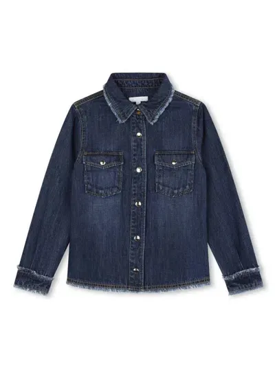 Chloé Kids' Camicia In Denim Con Dettagli Sfrangiati In Blue