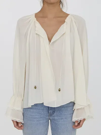 Chloé Gathered Top In Silk In White