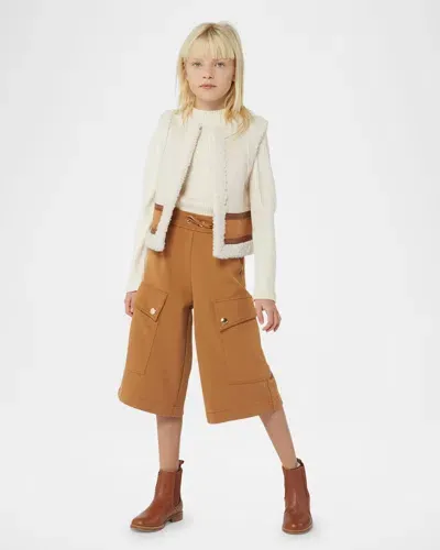 Chloé Kids' Girl's Two-toned Shearling Waistcoat In Chocolate Brown