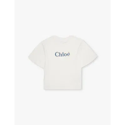 Chloé Chloe Girls Offwhite Kids Logo-embroidered Short-sleeved Cotton-jersey T-shirt 4-14 Years In White