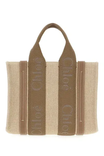 Chloé Multicolor Linen Small Woody Shopping Bag In Multicoloured