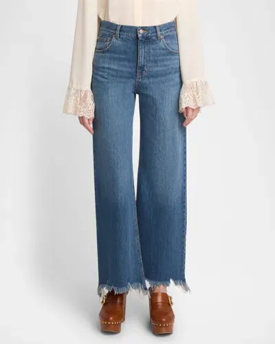 Chloé High-rise Wide-leg Raw-hem Denim Trousers In Ashes Blue