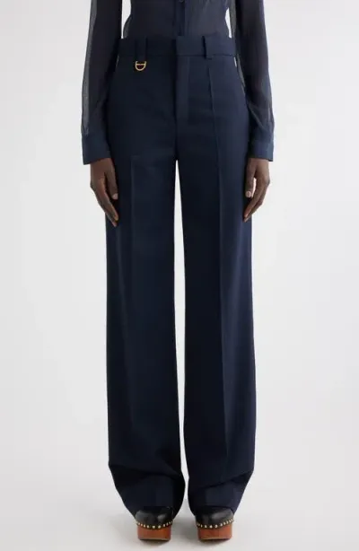 Chloé High Waist Wide Leg Wool Trousers In Eclipse Blue