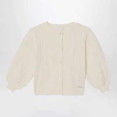 Chloé Ivory Embroidered Cotton And Wool Cardigan In White