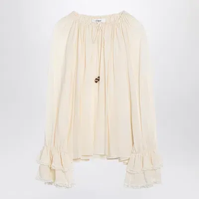 Chloé Chloe Ivory Silk Blouse With Drawstring Women In Cream