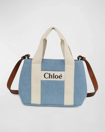 Chloé Kid's Denim Grosgrain Crossbody Bag In Blue