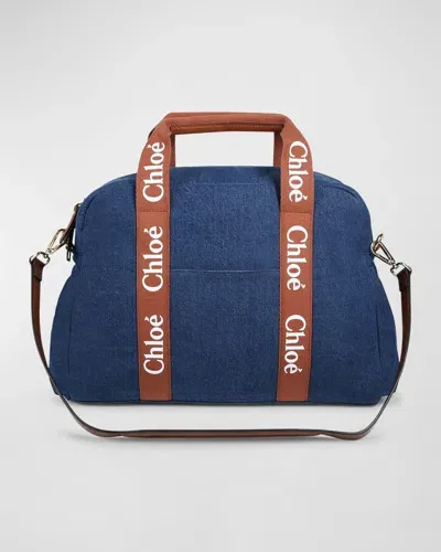 Chloé Kid's Grosgrain Logo Denim Changing Bag In Denim Blue