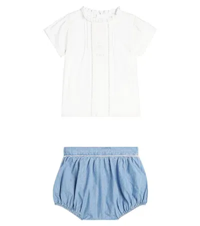 Chloé Kids Baby Cotton Blouse And Bloomers Set In Weiss