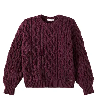 Chloé Kids' Long-sleeve Cable-knit Jumper In Red