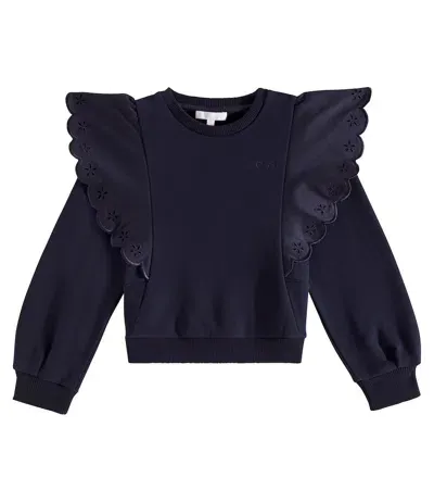 Chloé Kids' Ruffled Cotton Sweatshirt In Navy