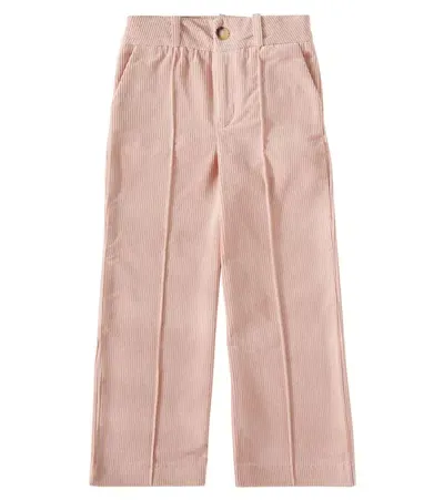 Chloé Kids' Cotton Velvet Straight Pants In Pink