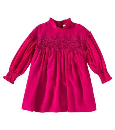 Chloé Kids' Lace-trimmed Silk Dress In Pink