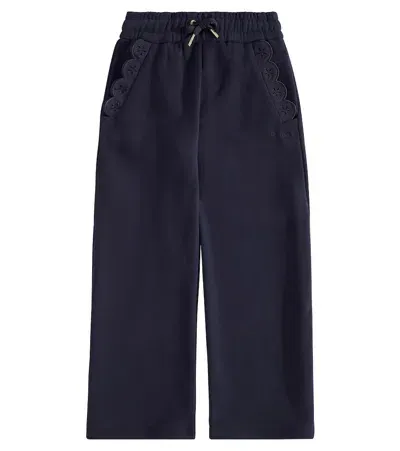 Chloé Kids' Logo Cotton Sweatpants In Blue