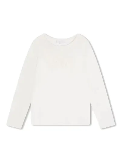 Chloé Kids' Logo-embroidered Long-sleeve T-shirt In White