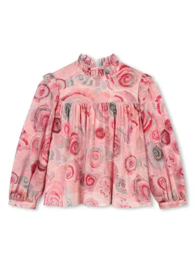 Chloé Kids Blusa A Fiori Con Ruches In Pink