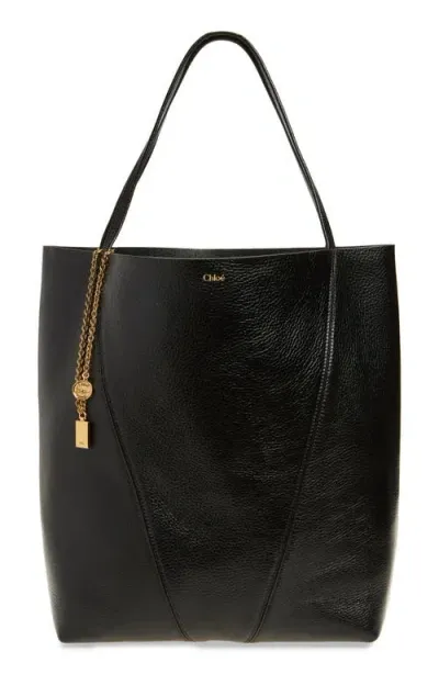 Chloé Large Spin Leather Tote In Black