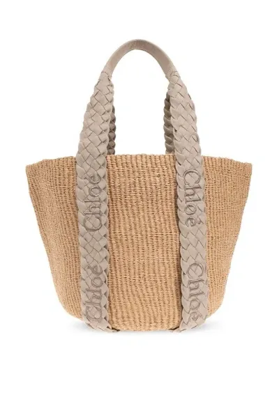 Chloé Large Woody Basket Bag In Beige