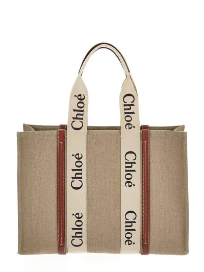 Chloé Large Woody Tote Bag In Beige