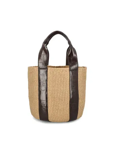 Chloé Large Woody Basket Tote In Beige