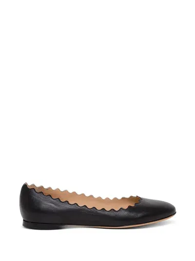 Chloé Lauren Black Flat Shoes With Wavy Edges In Leather Woman