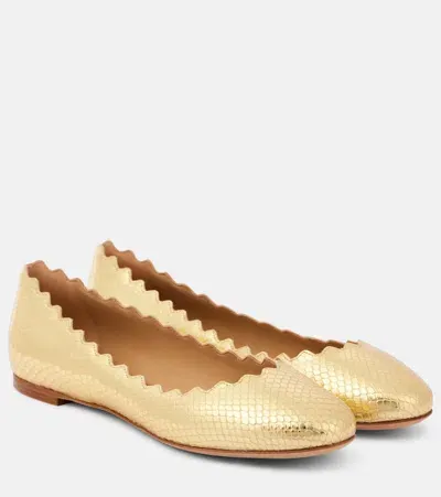 Chloé Lauren Croc-effect Leather Ballet Flats In Gold