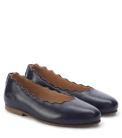 Chloé Kids' Lauren Leather Ballet Flats In Navy