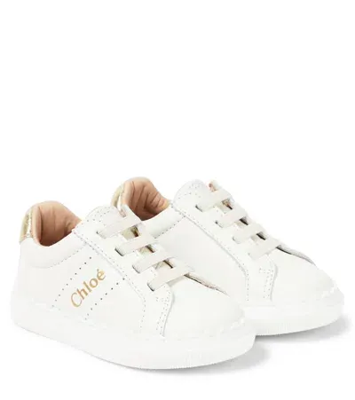 Chloé Babies' Leather Sneakers In White