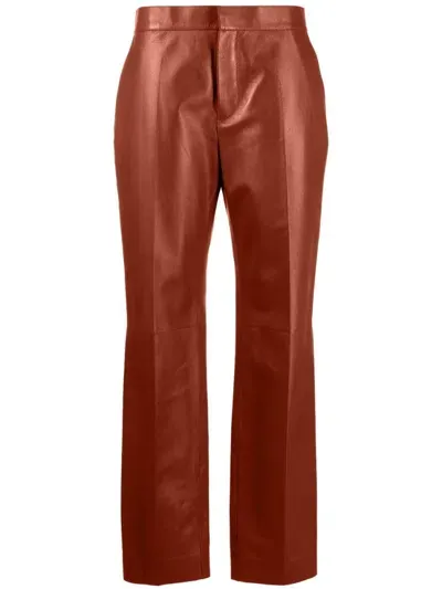 Chloé Leather Tailored Pants In Brown