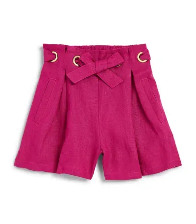 Chloé Kids' Tie-fastening Linen Shorts In Pink