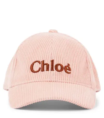 Chloé Kids' Logo Corduroy Baseball Cap In Pink