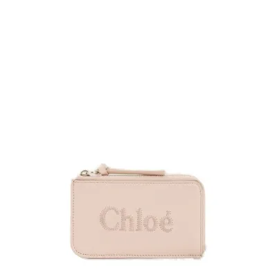 Chloé Logo Embroidered Zipped Cardholder In Pink