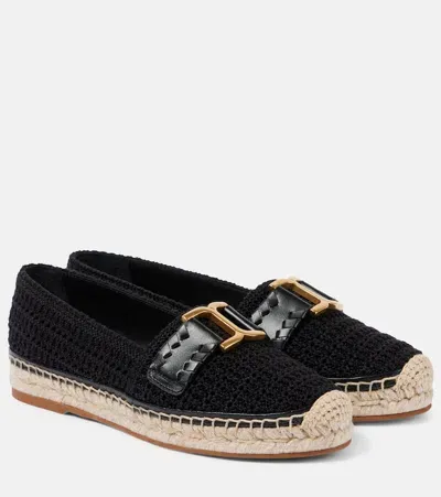 Chloé Marcie Leather-trimmed Crochet Espadrilles In Black