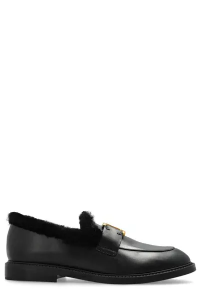 Chloé Chloe Marcie Shearling-lined Leather Loafers In Black