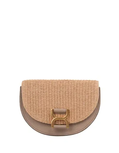 Chloé Marcie Raffia Shoulder Bag In Brown