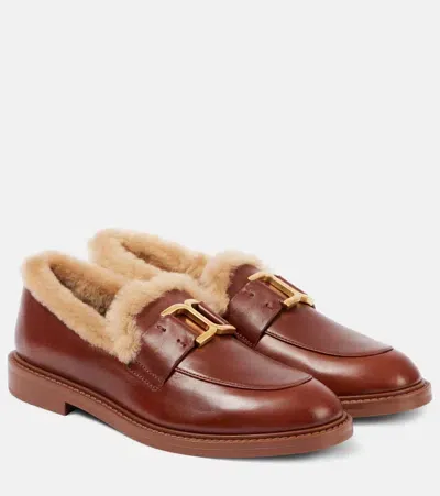 Chloé Marcie Shearling-trimmed Leather Loafers In Brown