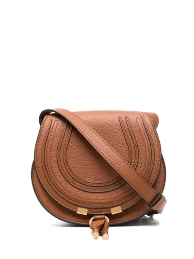 Chloé Mini Marcie Leather Crossbody Bag In Leather Brown