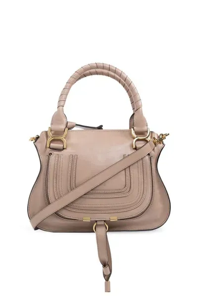 Chloé Marcie Leather Tote Bag In Beige