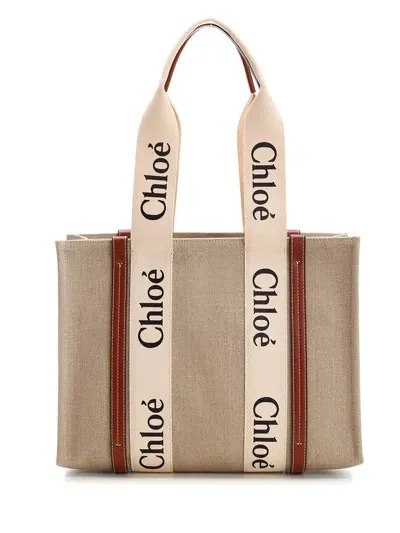 Chloé Medium Woody Tote Bag In Beige