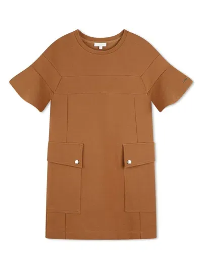 Chloé Kids' Panelled Cotton Dress In Chocolate Brown