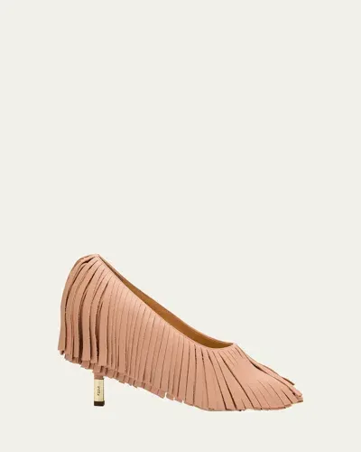 Chloé Mona Leather Fringe Peep-toe Pumps In Tan Rose