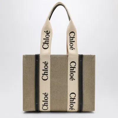 Chloé Natural Canvas Woody Bag In White