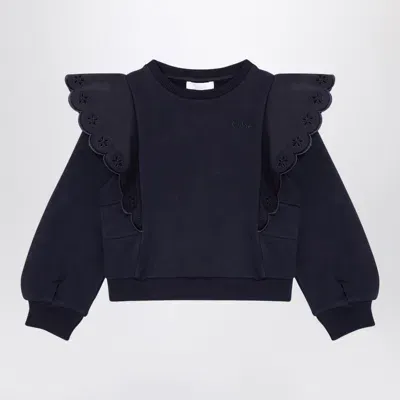 Chloé Kids' Navy Blue Cotton Sweatshirt With Ruffles